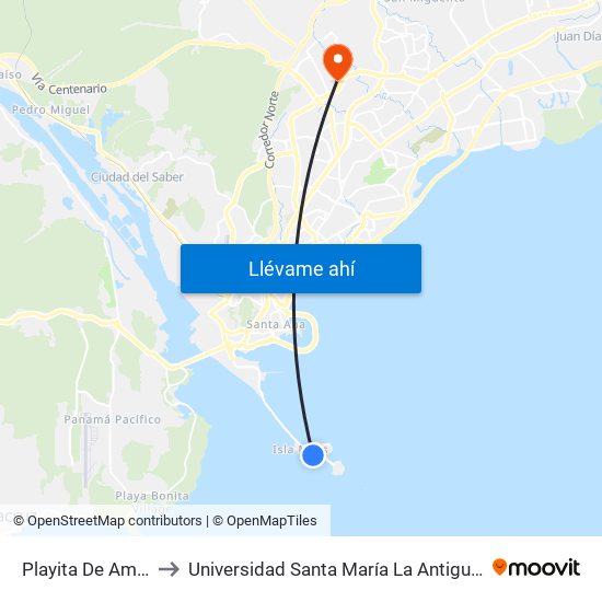 Playita De Amador to Universidad Santa María La Antigua - Usma map