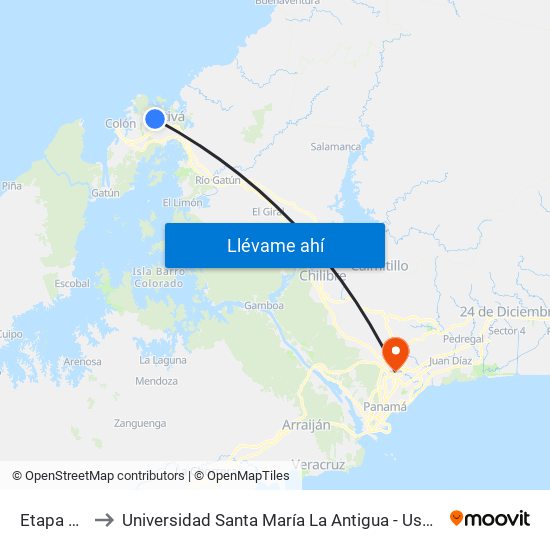 Etapa 7-I to Universidad Santa María La Antigua - Usma map