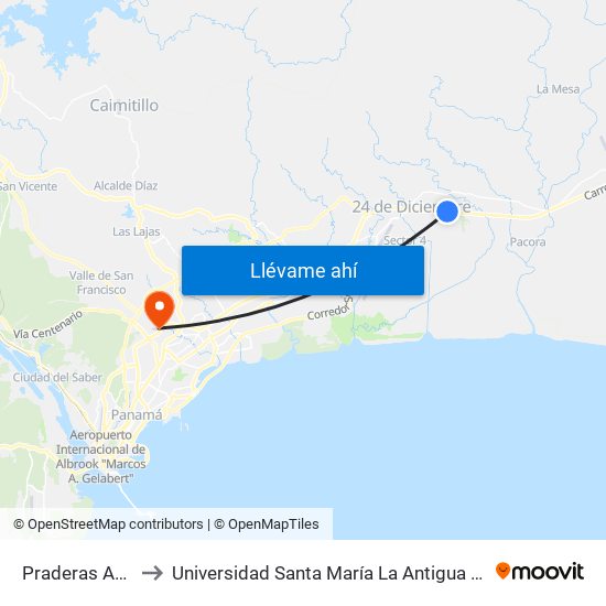 Praderas Azul-I to Universidad Santa María La Antigua - Usma map