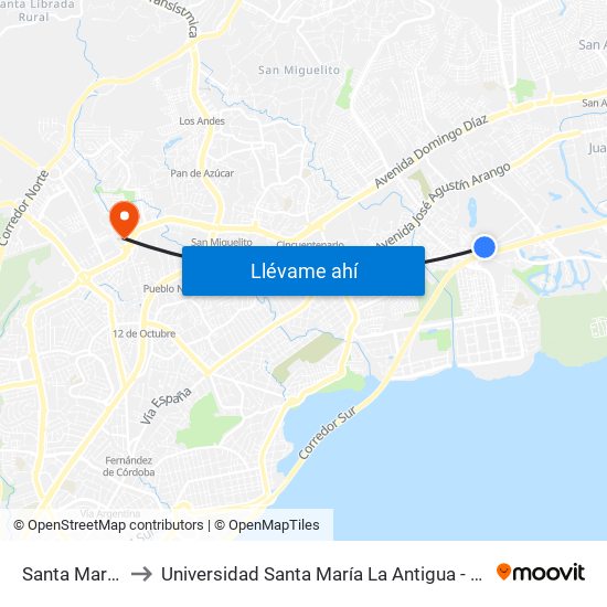 Santa María-I to Universidad Santa María La Antigua - Usma map