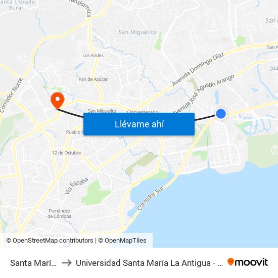 Santa María-R to Universidad Santa María La Antigua - Usma map
