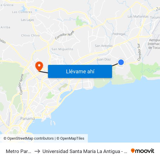 Metro Park-R to Universidad Santa María La Antigua - Usma map