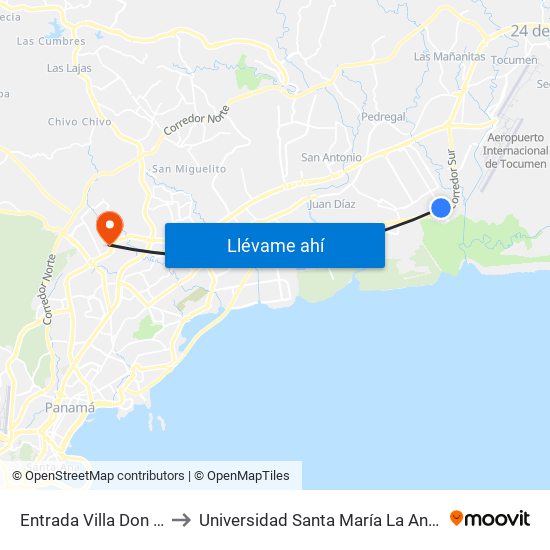 Entrada Villa Don Bosco-I to Universidad Santa María La Antigua - Usma map