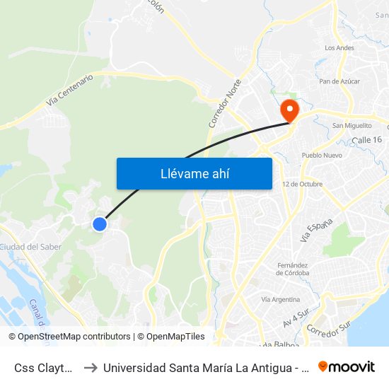 Css Clayton-I to Universidad Santa María La Antigua - Usma map