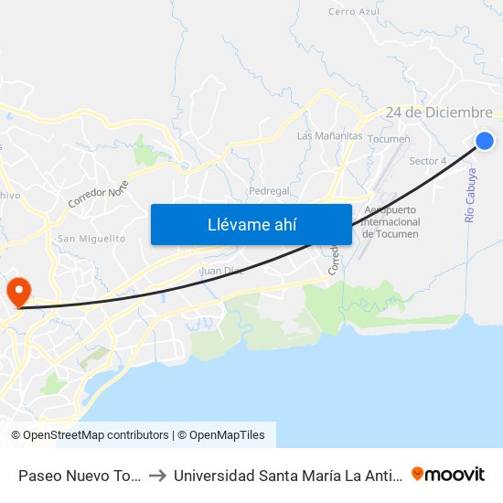 Paseo Nuevo Tocumen to Universidad Santa María La Antigua - Usma map