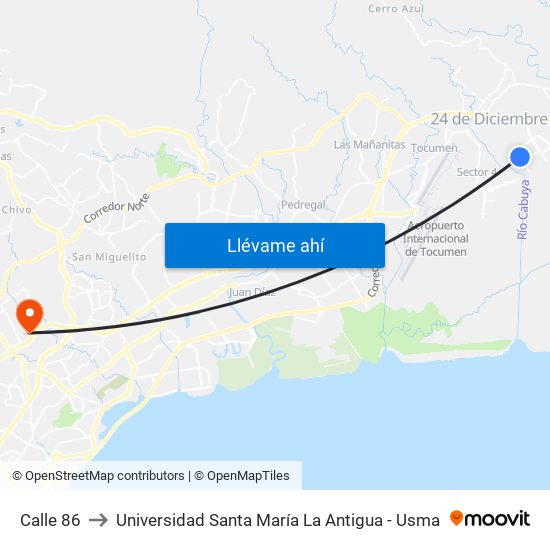 Calle 86 to Universidad Santa María La Antigua - Usma map