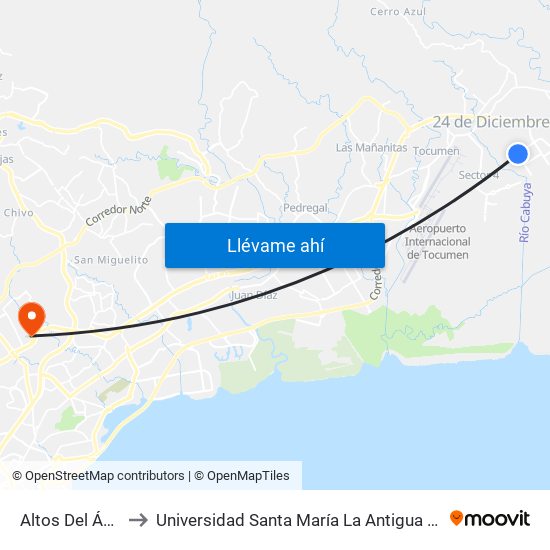 Altos Del Ángel to Universidad Santa María La Antigua - Usma map