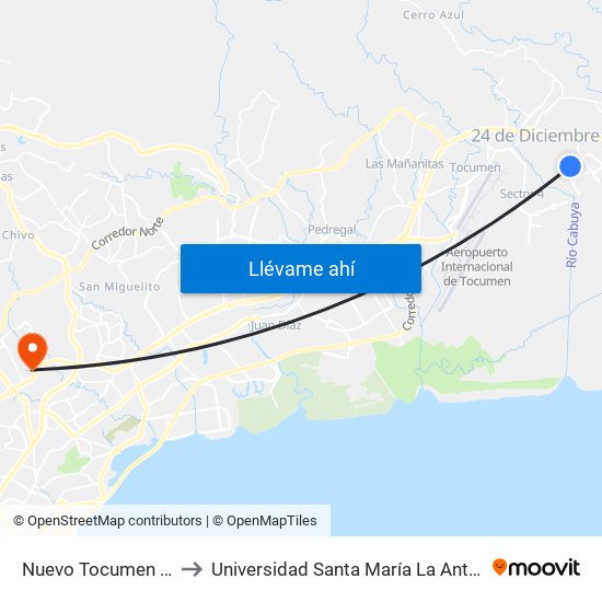 Nuevo Tocumen Interna to Universidad Santa María La Antigua - Usma map