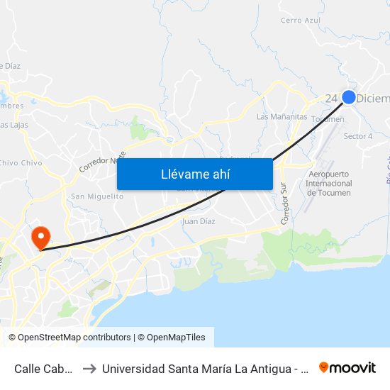 Calle Cabuya to Universidad Santa María La Antigua - Usma map