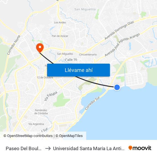 Paseo Del Boulevard-I to Universidad Santa María La Antigua - Usma map