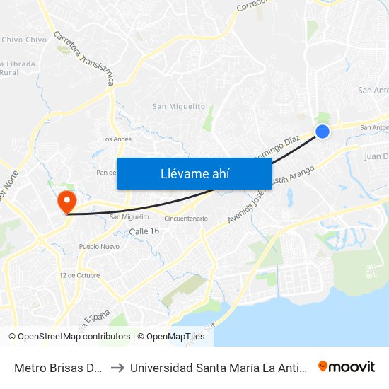 Metro Brisas Del Golf to Universidad Santa María La Antigua - Usma map