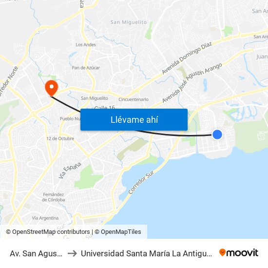 Av. San Agustín-R to Universidad Santa María La Antigua - Usma map
