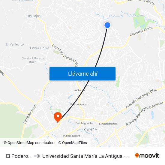 El Poderoso to Universidad Santa María La Antigua - Usma map
