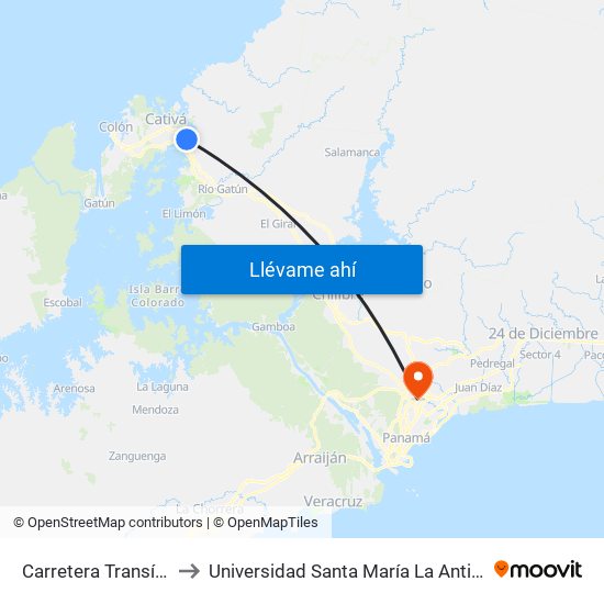 Carretera Transístmica to Universidad Santa María La Antigua - Usma map