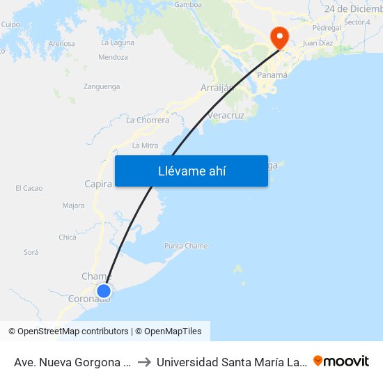 Ave. Nueva Gorgona / Calle Florez to Universidad Santa María La Antigua - Usma map