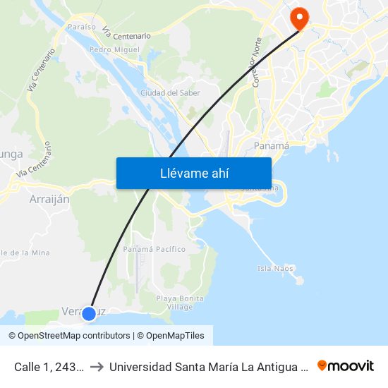 Calle 1, 243-68 to Universidad Santa María La Antigua - Usma map