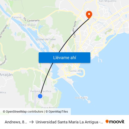 Andrews, 84-1 to Universidad Santa María La Antigua - Usma map