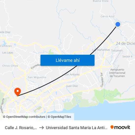 Calle J. Rosario, 28-35 to Universidad Santa María La Antigua - Usma map