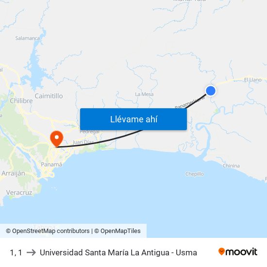 1, 1 to Universidad Santa María La Antigua - Usma map