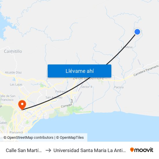 Calle San Martín, 3-88 to Universidad Santa María La Antigua - Usma map