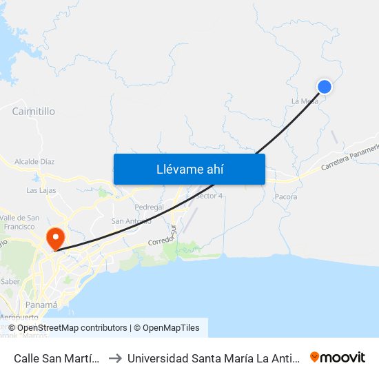 Calle San Martín, 3-79 to Universidad Santa María La Antigua - Usma map