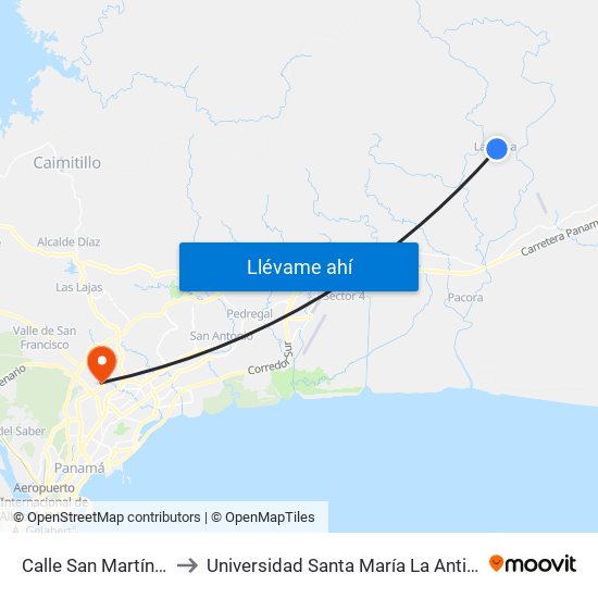 Calle San Martín, 24-21 to Universidad Santa María La Antigua - Usma map