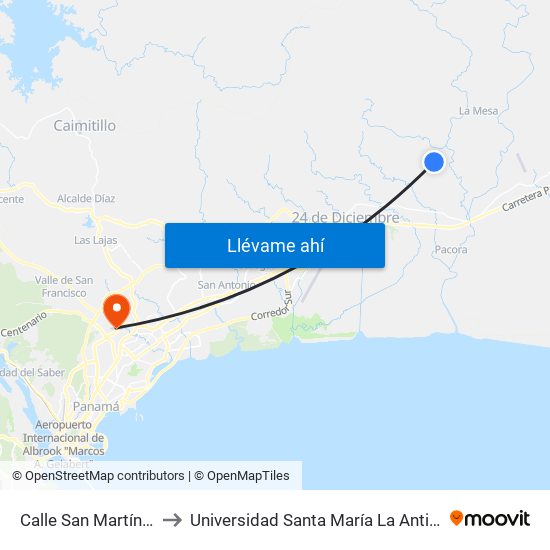 Calle San Martín, 2-106 to Universidad Santa María La Antigua - Usma map