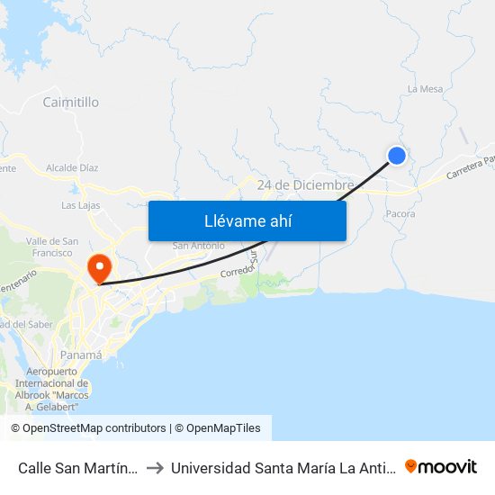 Calle San Martín, 28-44 to Universidad Santa María La Antigua - Usma map