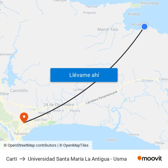 Cartí to Universidad Santa María La Antigua - Usma map