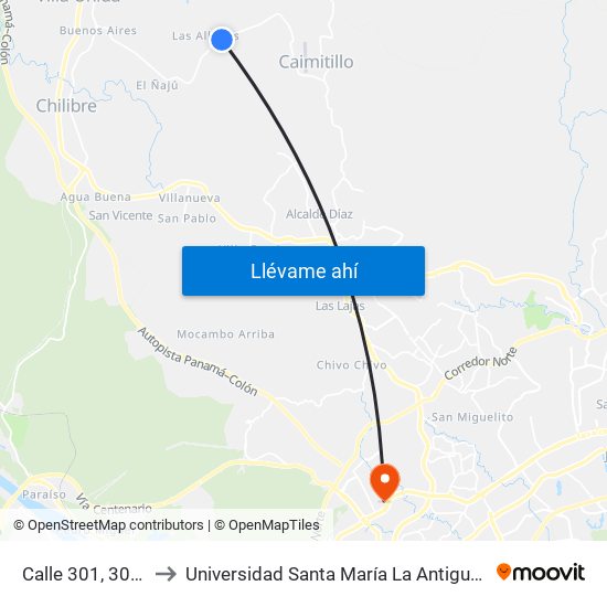 Calle 301, 301-04 to Universidad Santa María La Antigua - Usma map