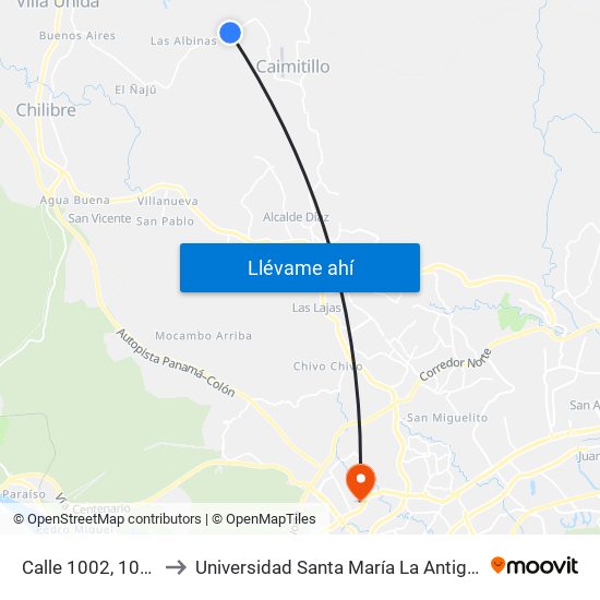 Calle 1002, 1002-01 to Universidad Santa María La Antigua - Usma map