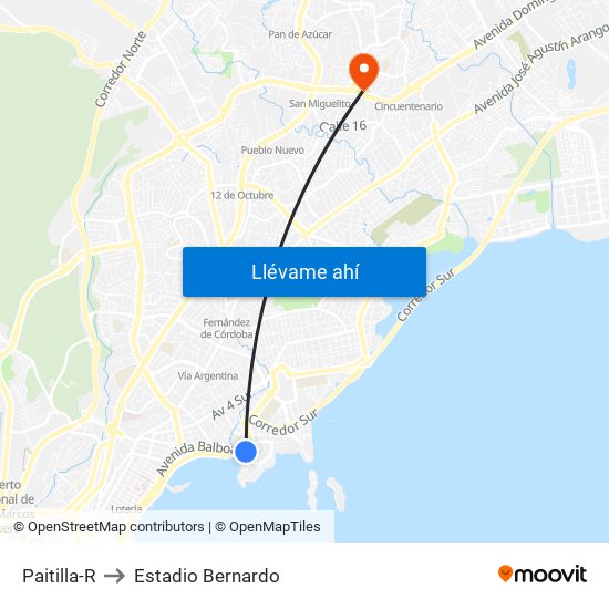 Paitilla-R to Estadio Bernardo map