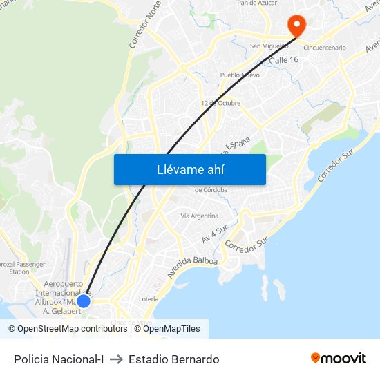 Policia Nacional-I to Estadio Bernardo map