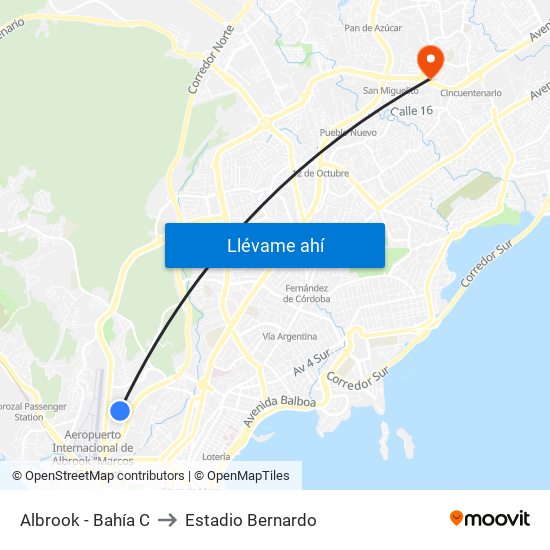 Albrook - Bahía C to Estadio Bernardo map