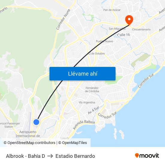 Albrook - Bahía D to Estadio Bernardo map