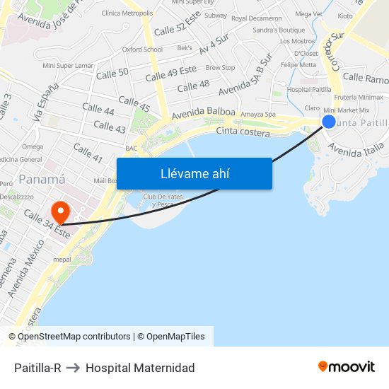 Paitilla-R to Hospital Maternidad map