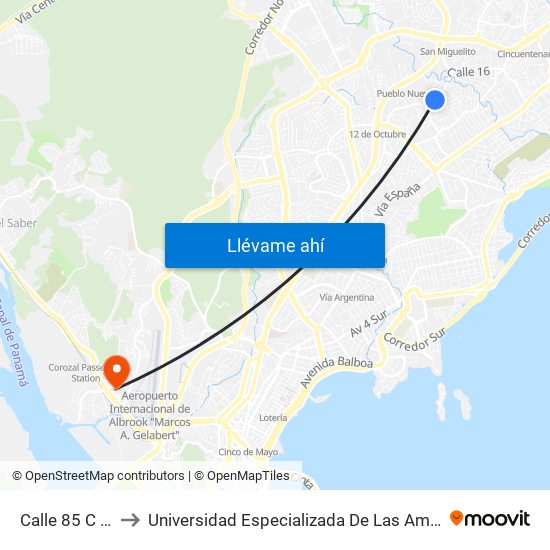 Calle 85 C Oeste to Universidad Especializada De Las Americas (Udelas) map