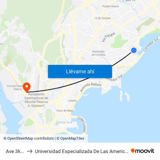Ave 3k Sur to Universidad Especializada De Las Americas (Udelas) map