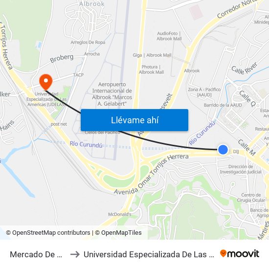 Mercado De Abastos-I to Universidad Especializada De Las Americas (Udelas) map