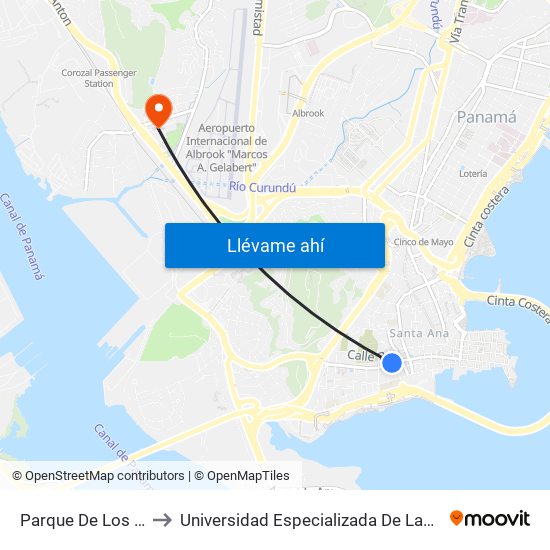 Parque De Los Aburridos to Universidad Especializada De Las Americas (Udelas) map