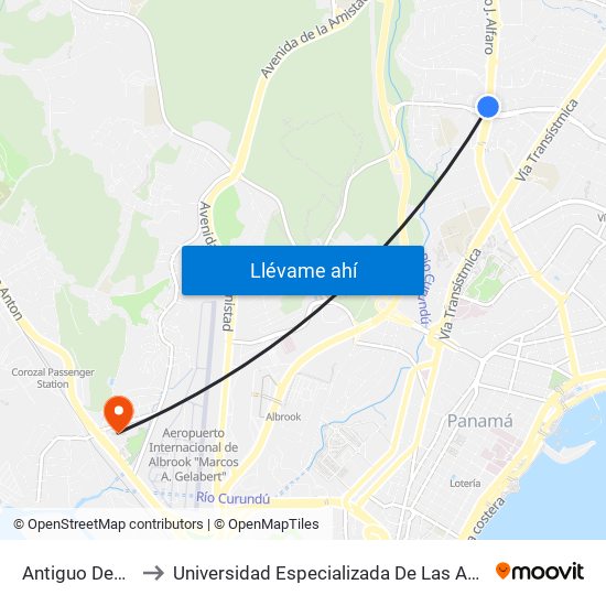 Antiguo Deposito-I to Universidad Especializada De Las Americas (Udelas) map