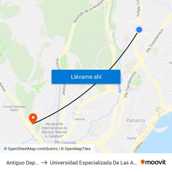Antiguo Deposito-R to Universidad Especializada De Las Americas (Udelas) map