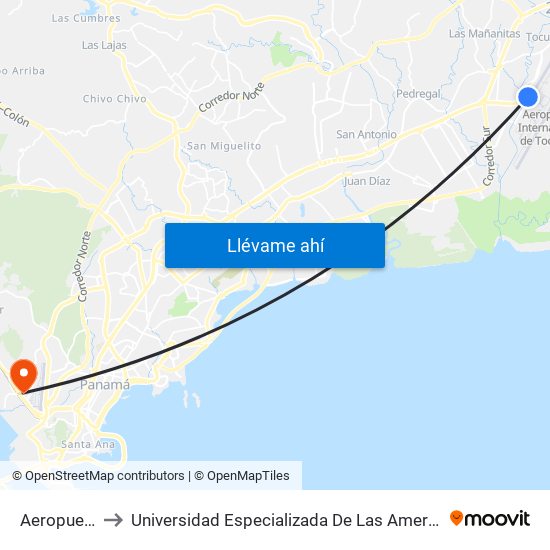 Aeropuerto-I to Universidad Especializada De Las Americas (Udelas) map