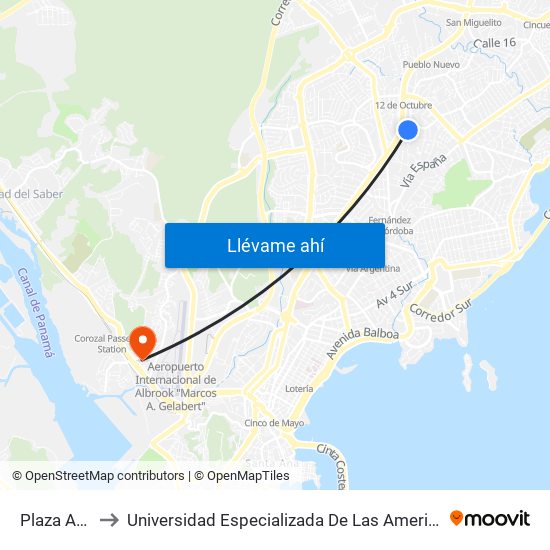 Plaza Agora to Universidad Especializada De Las Americas (Udelas) map