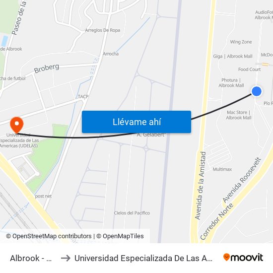 Albrook - Bahía F to Universidad Especializada De Las Americas (Udelas) map