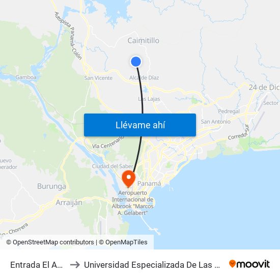 Entrada El Amanecer to Universidad Especializada De Las Americas (Udelas) map