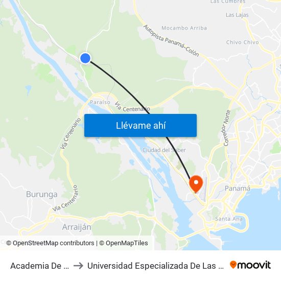 Academia De Policia-R to Universidad Especializada De Las Americas (Udelas) map