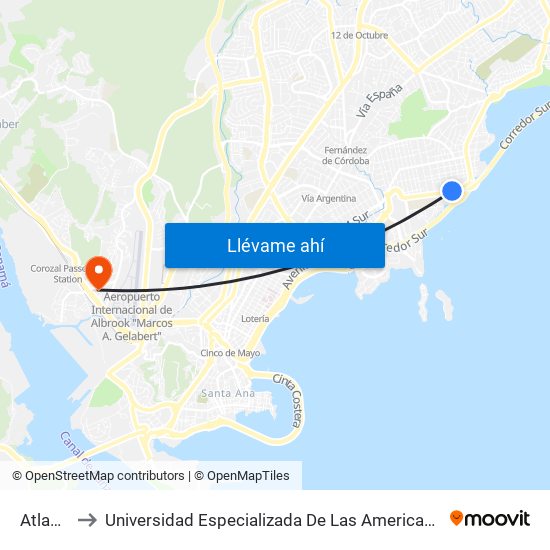 Atlapa-I to Universidad Especializada De Las Americas (Udelas) map