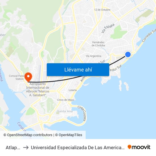 Atlapa-R to Universidad Especializada De Las Americas (Udelas) map