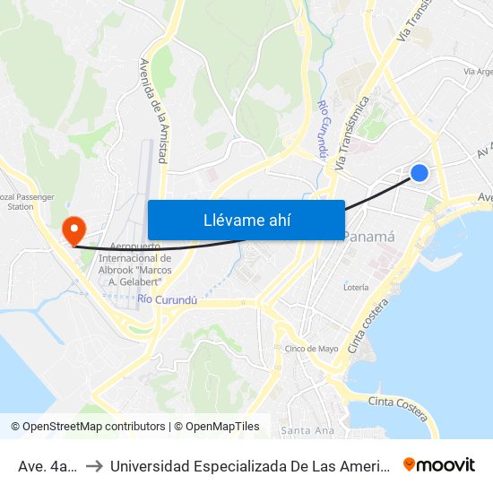 Ave. 4a Sur to Universidad Especializada De Las Americas (Udelas) map